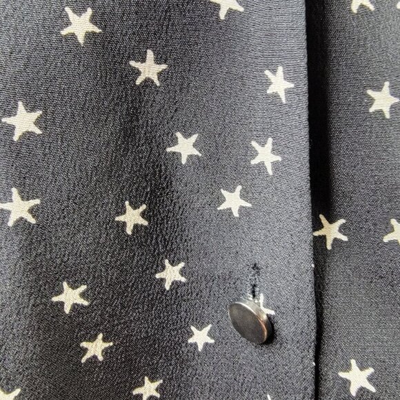 Madewell 100% Silk Star Print Blouse M Black White | Tie Sleeve, Button Front - Picture 9 of 16